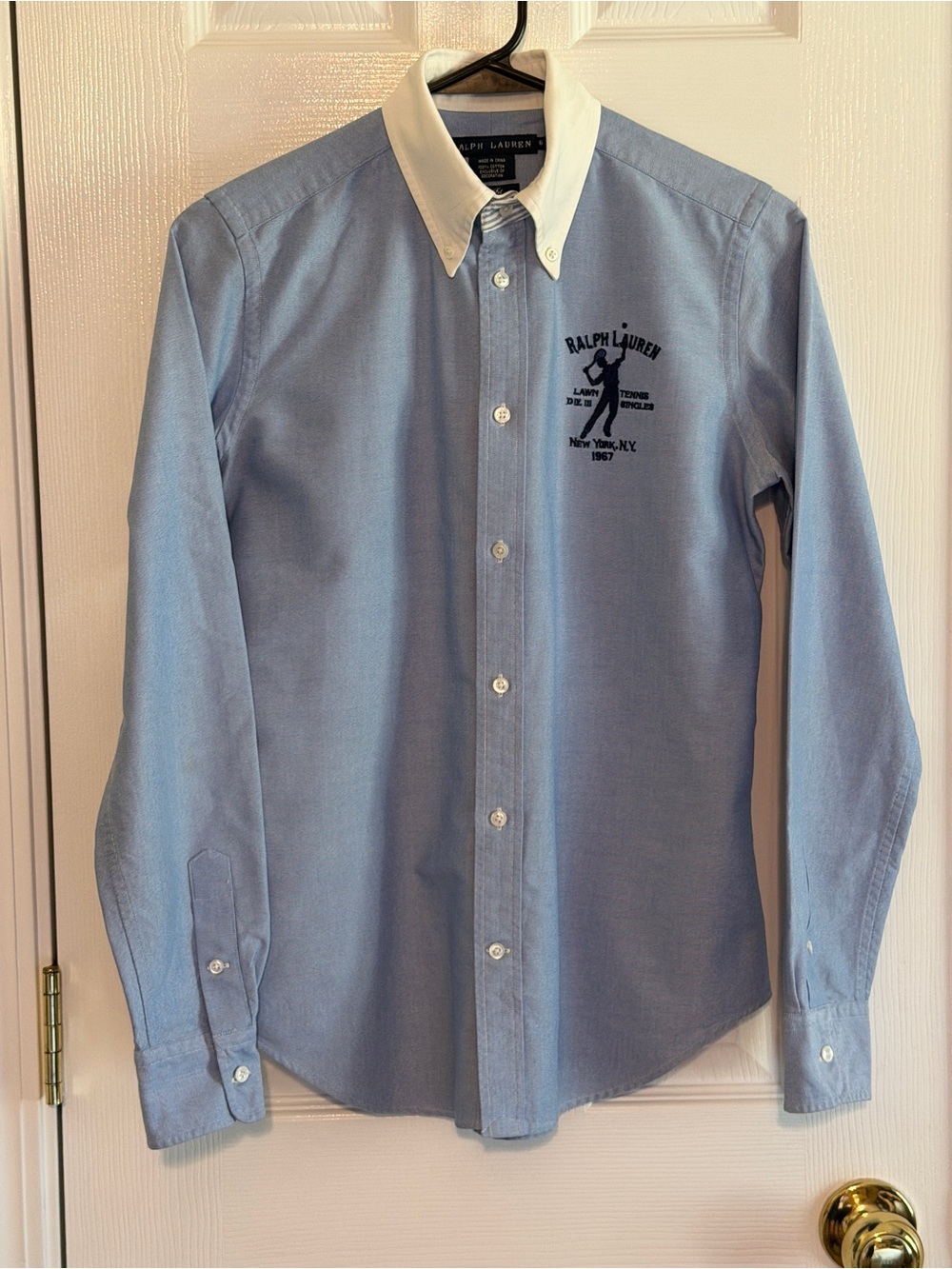 Ralph Lauren Light Blue Oxford Shirt with White Collar and Navy Logo